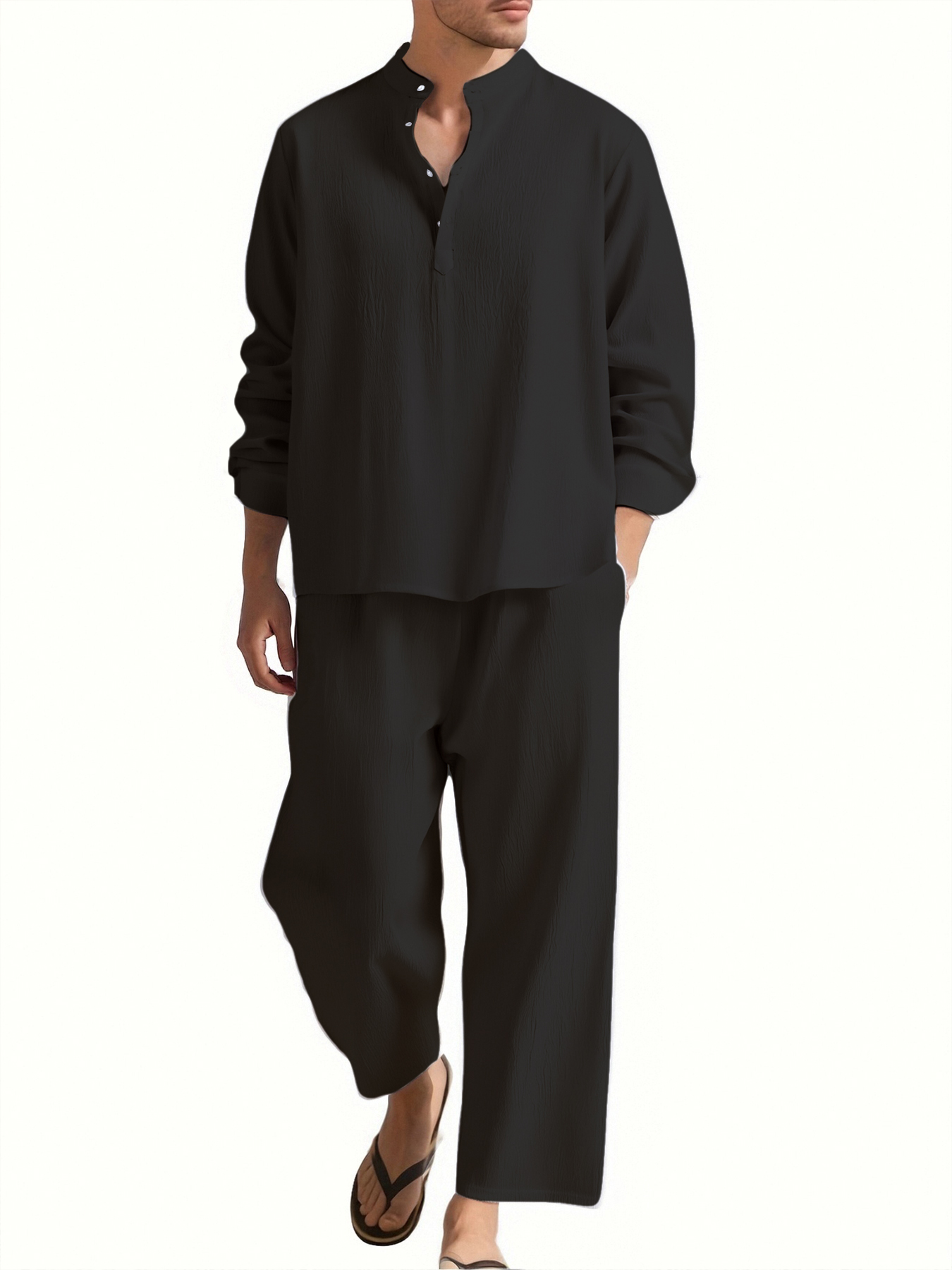 Chemise et pantalon à manches longues pour hommes, vêtements de plage, survêtement, chemises de couleur unie, pantalons de survêtement, vêtements de vacances hawaïennes pour hommes