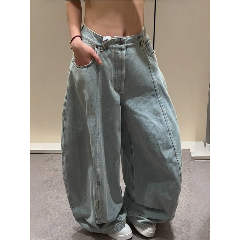 Jean bleu femme Hip-hop mode Vintage Streetwear Y2K jambe large Jean droit taille haute pantalon classique Baggy Denim pantalon