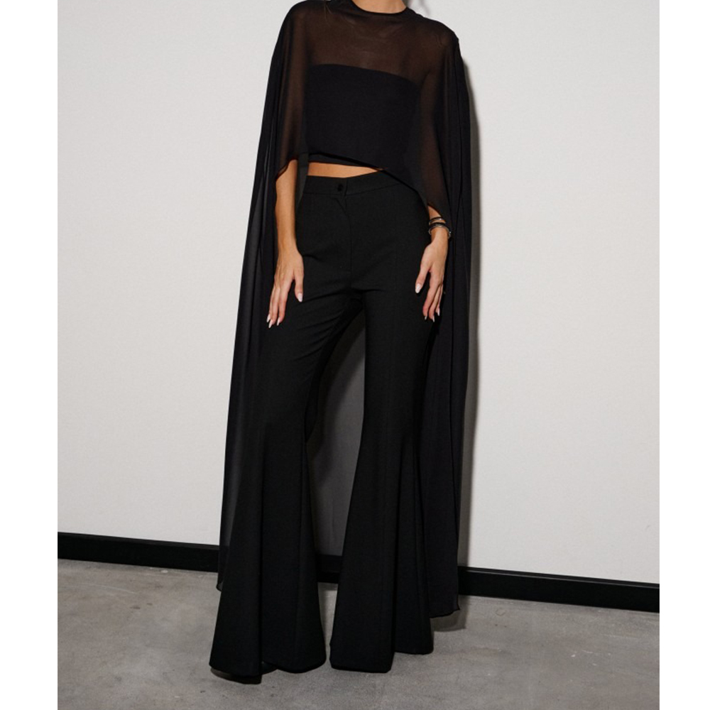 Femmes longue en mousseline de soie Cape fluide maille pure Poncho hauts haut bas enveloppes châle Cape cache-up hauts pour robe de mariée soirée