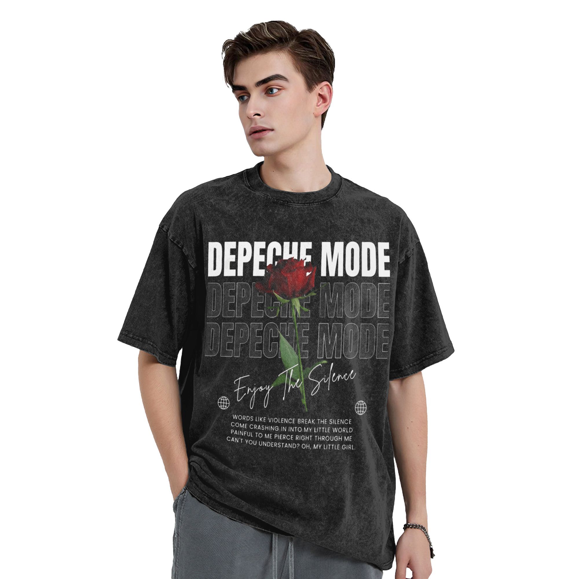 Depeche Modes hommes T-Shirts lavé Rose fou t-shirt à manches courtes col rond T-Shirts 100% coton idée cadeau vêtements