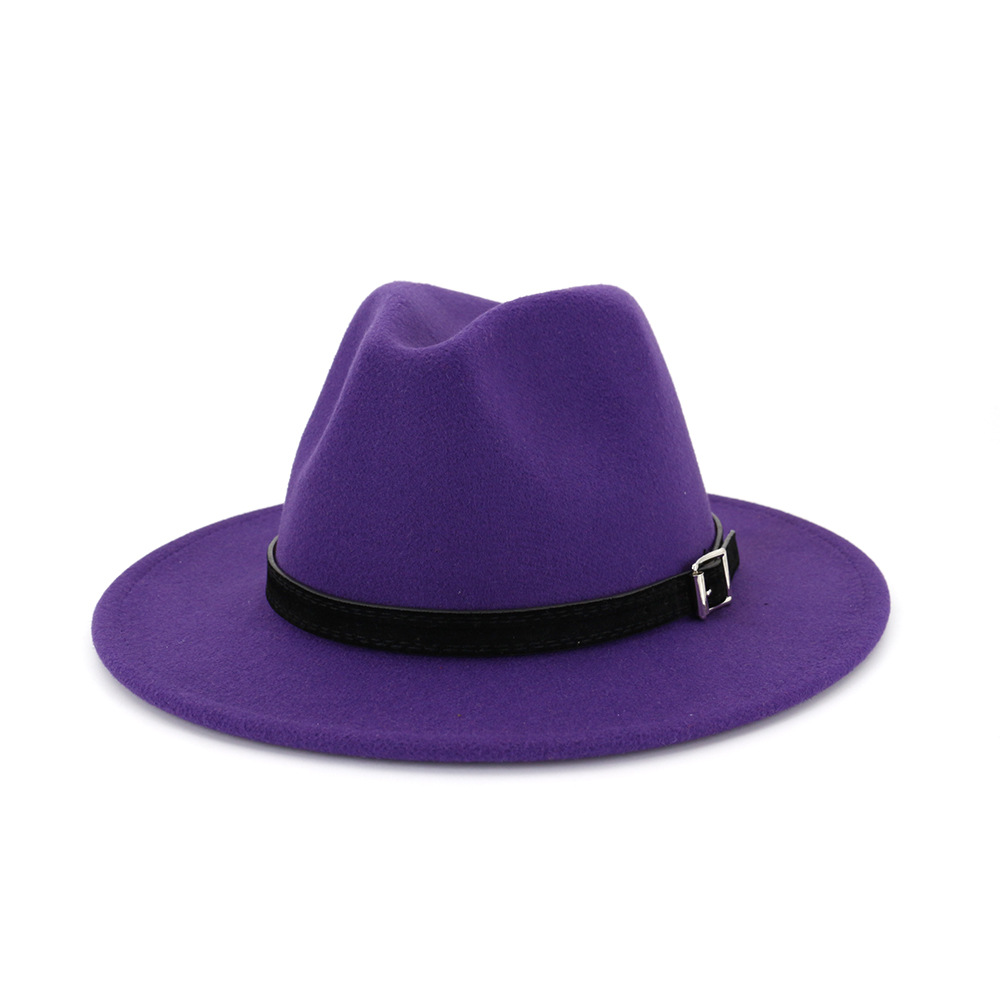 QBHAT-Chapeau anderen feutre de laine à large bord pour hommes et femmes, Fedora avec ceinture, casquette Trilby, chapeau formel de fête, blanc, noir