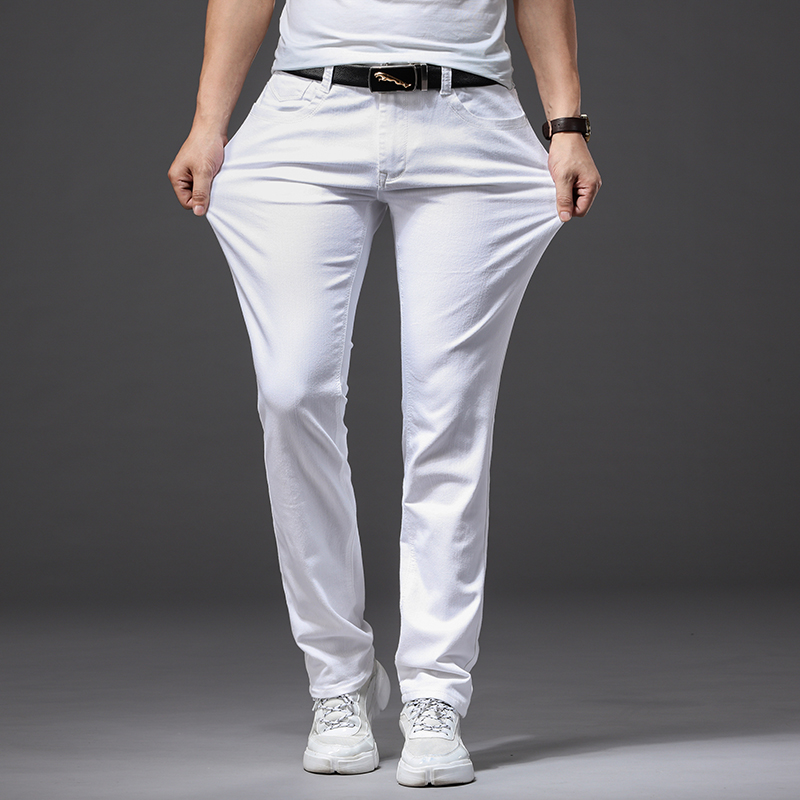 Jean blanc pour hommes, mode décontractée, Style classique, coupe Slim, pantalon doux, marque masculine, pantalon extensible avancé