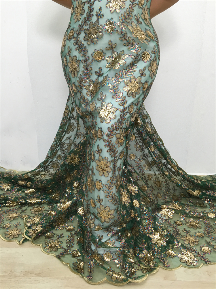 Tissu africain en dentelle de Tulle et paillettes, maille française de luxe, 2025, haute qualité, 5 Yards, filet nigérian pour robe de mariée, couture A3861