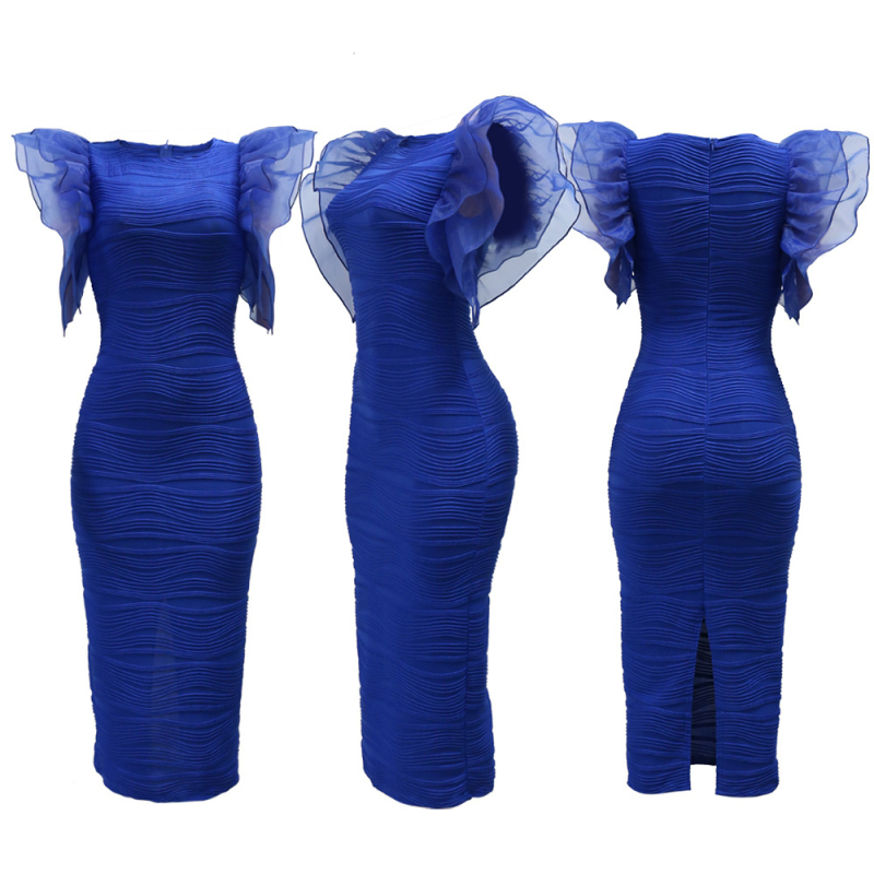 Robe Africaine à Col Rond et Manches à Volants pour Femme, Tenue Éducative de Soirée, ixd'Anniversaire, Bureau, GT, Hanches, Nouvelle Collection