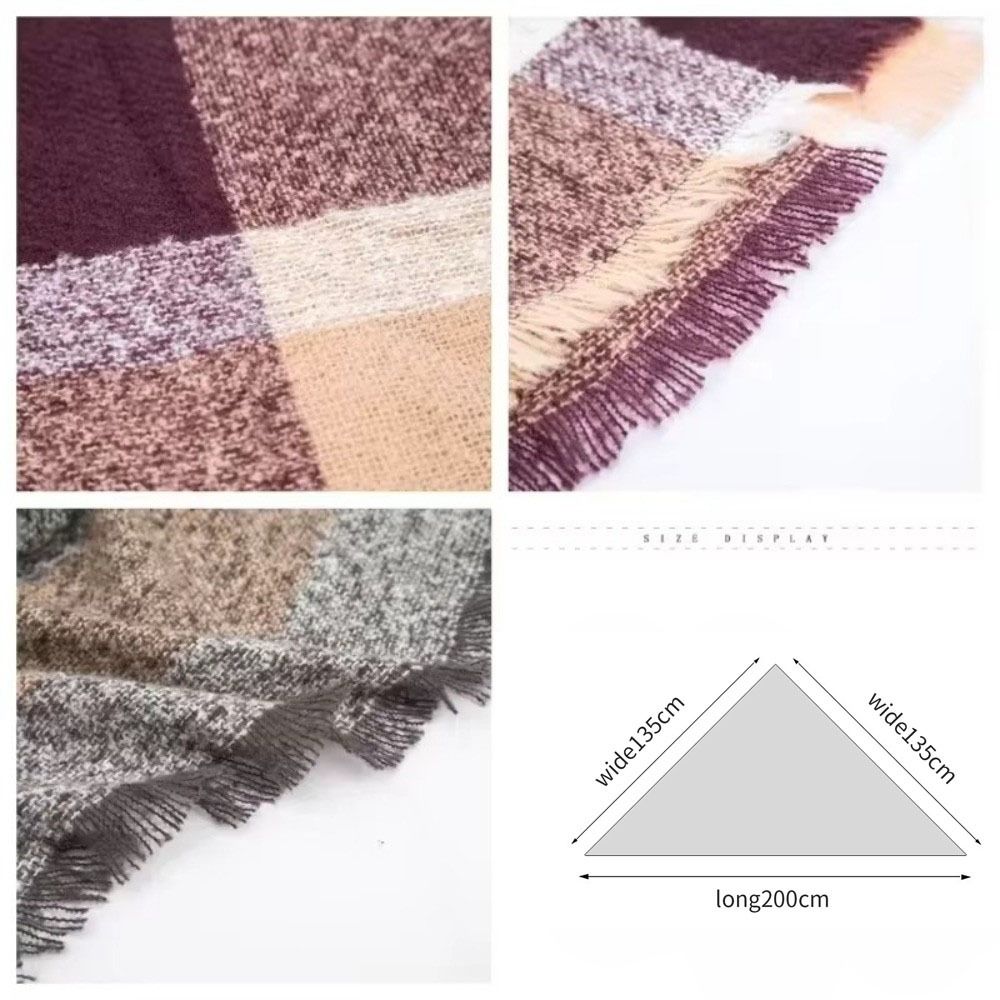 Nouvelle écharpe d'hiver en mélange de cachemire, châle triangulaire coupe-vent, écharpe épaisse et chaude à carreaux décontractée pour femmes