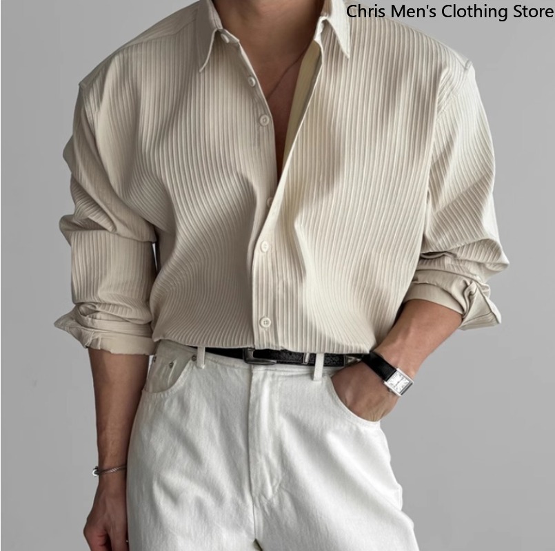 Une chemise décontractée d'affaires indispensable pour hommes élégants, vêtements pour hommes en tissu texturé Chemises pour hommes à la mode de qualité haut de gamme