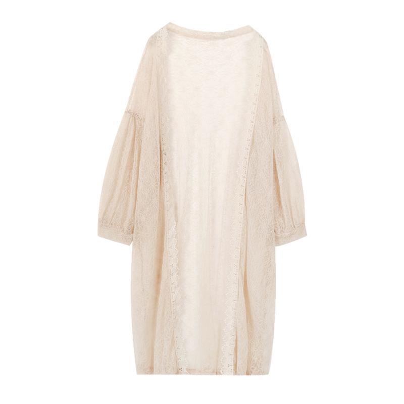 Chemise Kimono longue en dentelle pour femmes, style Boho, ajouré, manches longues, Beige, blanc, Cardigan ouvert sur le devant, veste de plage au Crochet, été