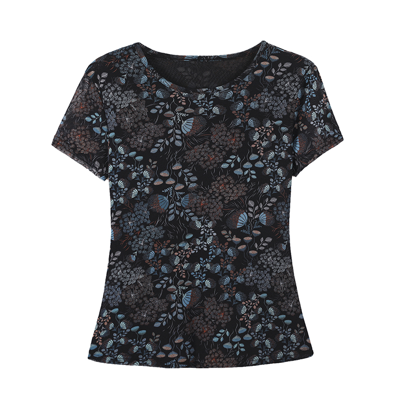T-shirt décontracté à manches courtes pour femmes, col rond en Y, imprimé floral, vêtements d'été coréens