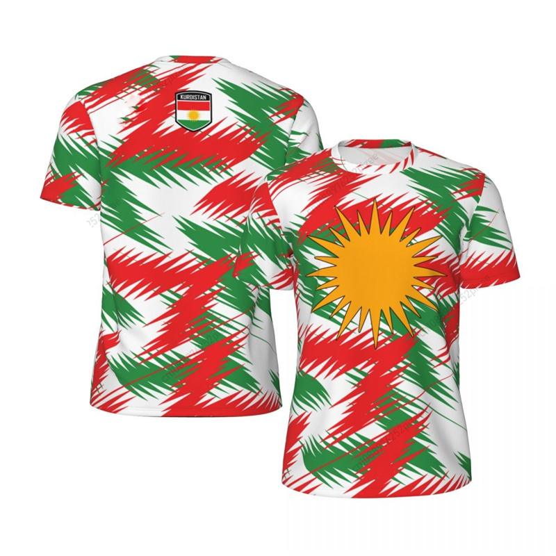 Drapeau kurde imprimé T-shirt pour hommes Football Sport rue décontracté à manches courtes col rond t-shirts course été mode kurds T-shirt haut