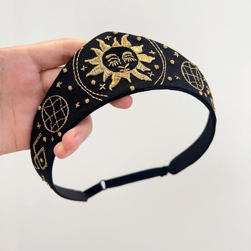 Nouveau serre-tête élastique à broderie florale, style couronne Tudor, texture lisse, noir, accessoires pour cheveux