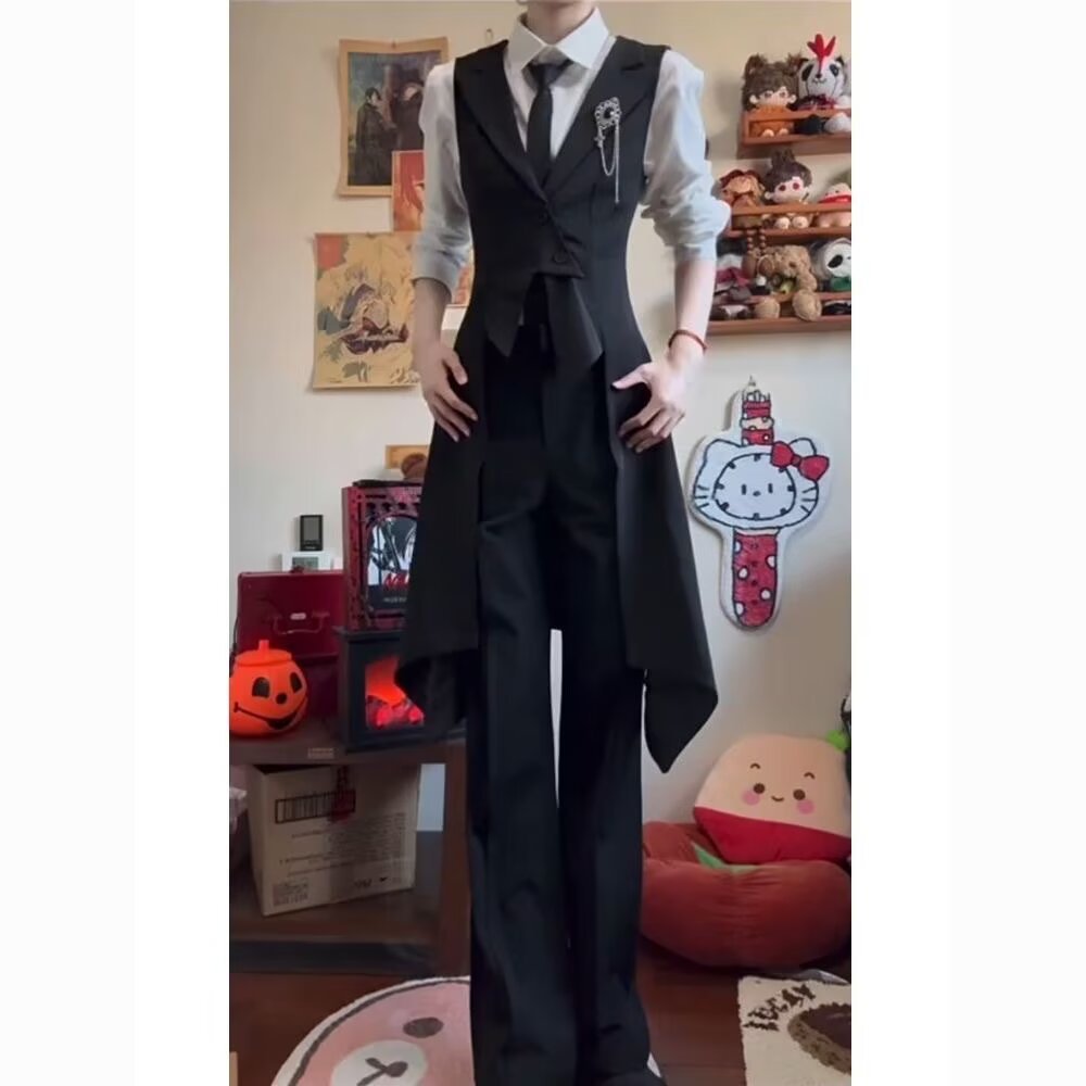 Gilet long tendance de style japonais, polyvalent, artistique, décontracté, en polyester, pour l'été, pour jeunes