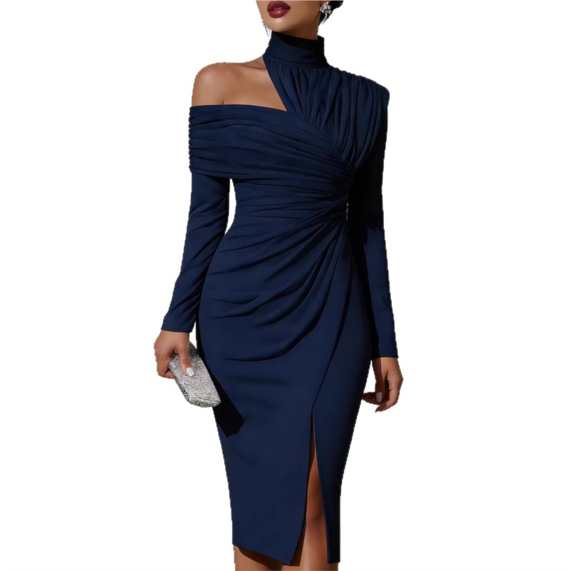 Robe Midi Élégante pour Femme, Couleur Unie, Taille Haute, Design Sexy Épaules Dénudées, Idéale pour Soirées et Bals de Promo