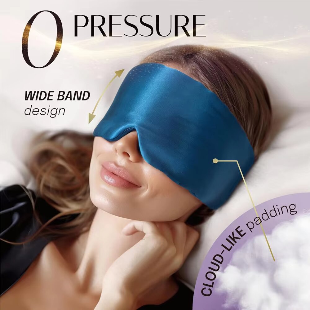 Masque de sommeil en soie doux et sans pression, 100% soie de mûrier pour les yeux et la peau, anti-rides, avec large bande velcro réglable pour les oreilles