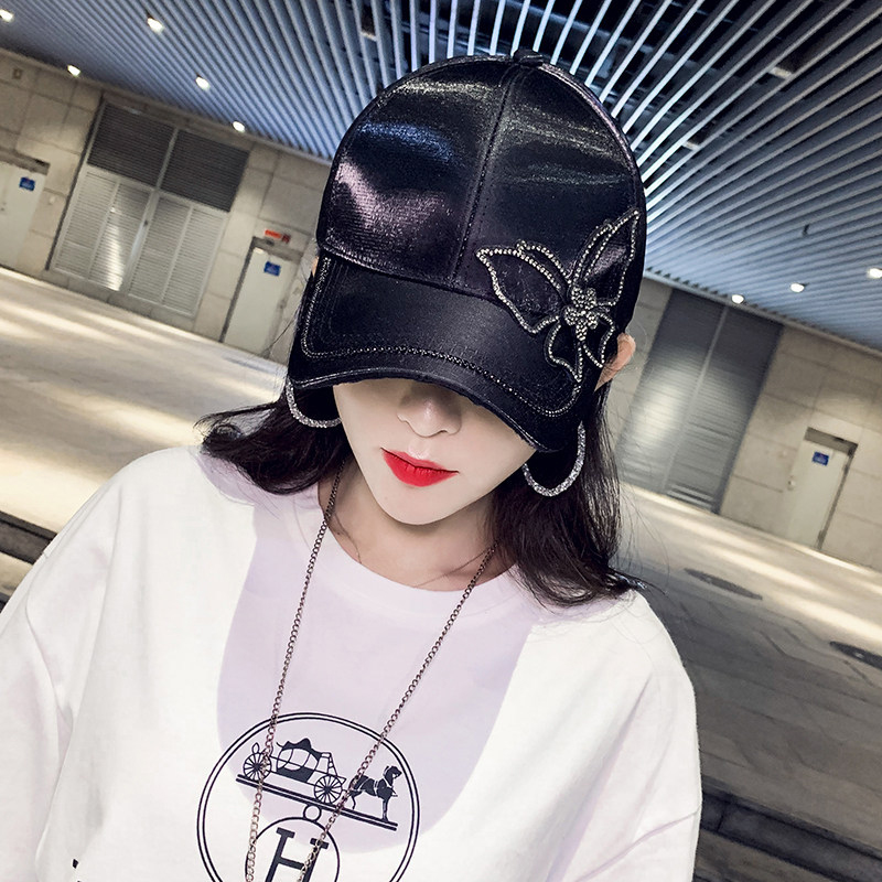 Casquette de Baseball pour femmes, strass papillon, Chic, mode féminine, chapeau à visière, soie brillante, Satin, queue de cheval, Bonnet, pare-soleil à Long bord