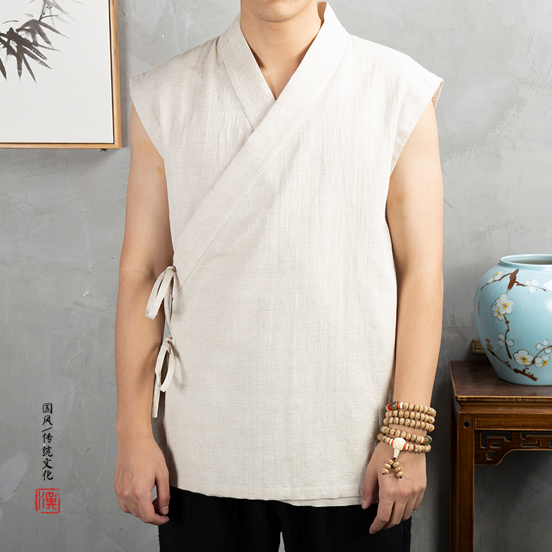 Veste sans manches en coton et lin pour homme, vêtement traditionnel chinois Hanfu, costume tang, Kimono, Cardigan, manteau à point ouvert