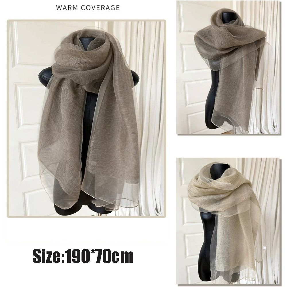 Écharpe en soie mélangée pour femme, double couche, légère, couleur unie, longue, châle, pour tenue de printemps et d'automne
