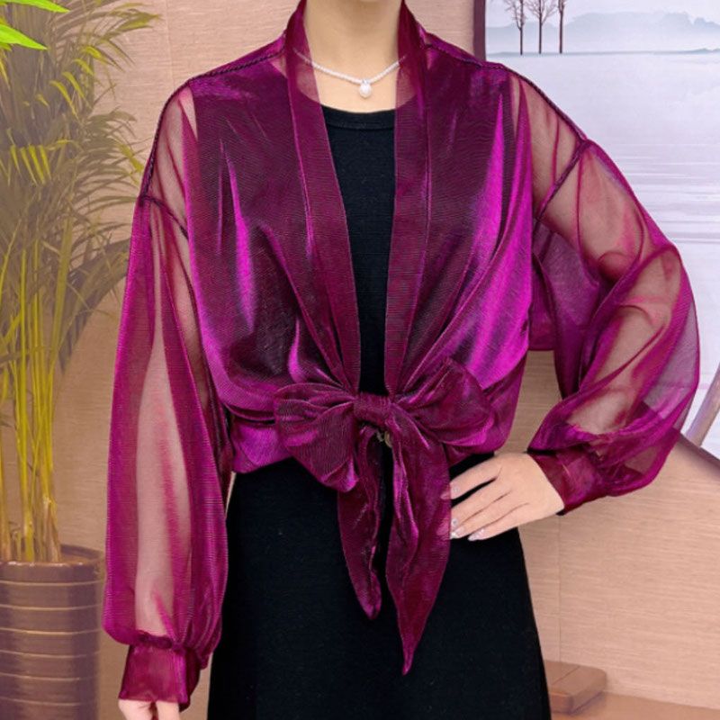 Cardigan d'été à manches longues pour femmes, chemise de protection solaire, manteau en fil de filet, vêtements pour femmes, mode coréenne, document solide, élégant