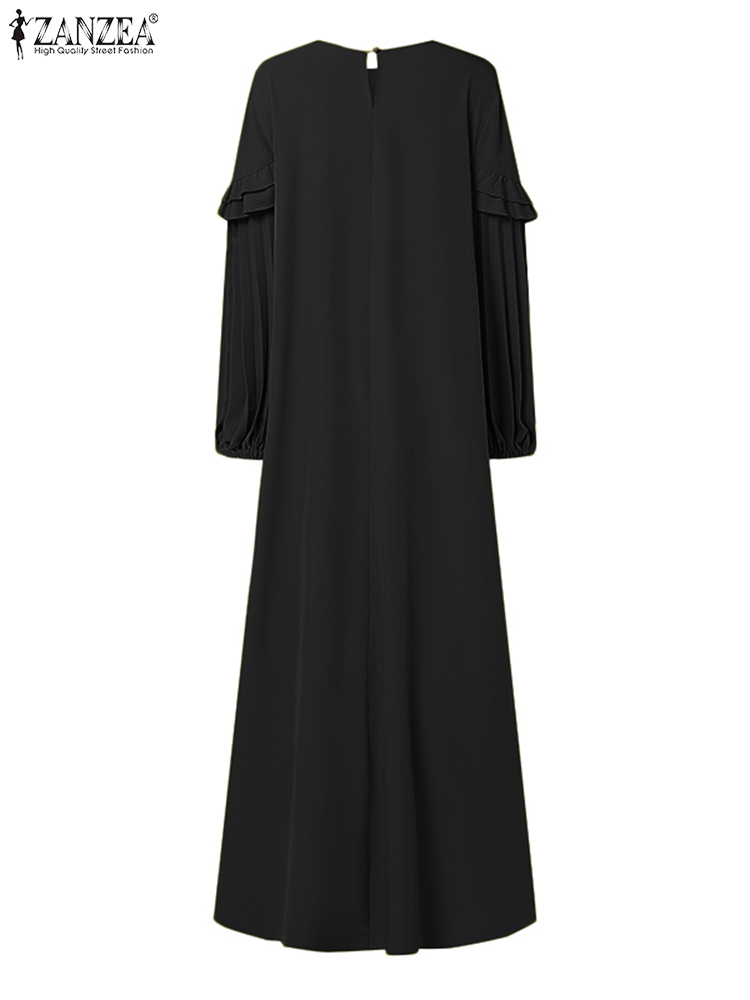 ZANZEA-Robe Maxi Abaya musulmane à manches longues pour femmes, Robe de soirée plissée élégante, Robe d'été islamique, Hijab, Mode de printemps, 2025