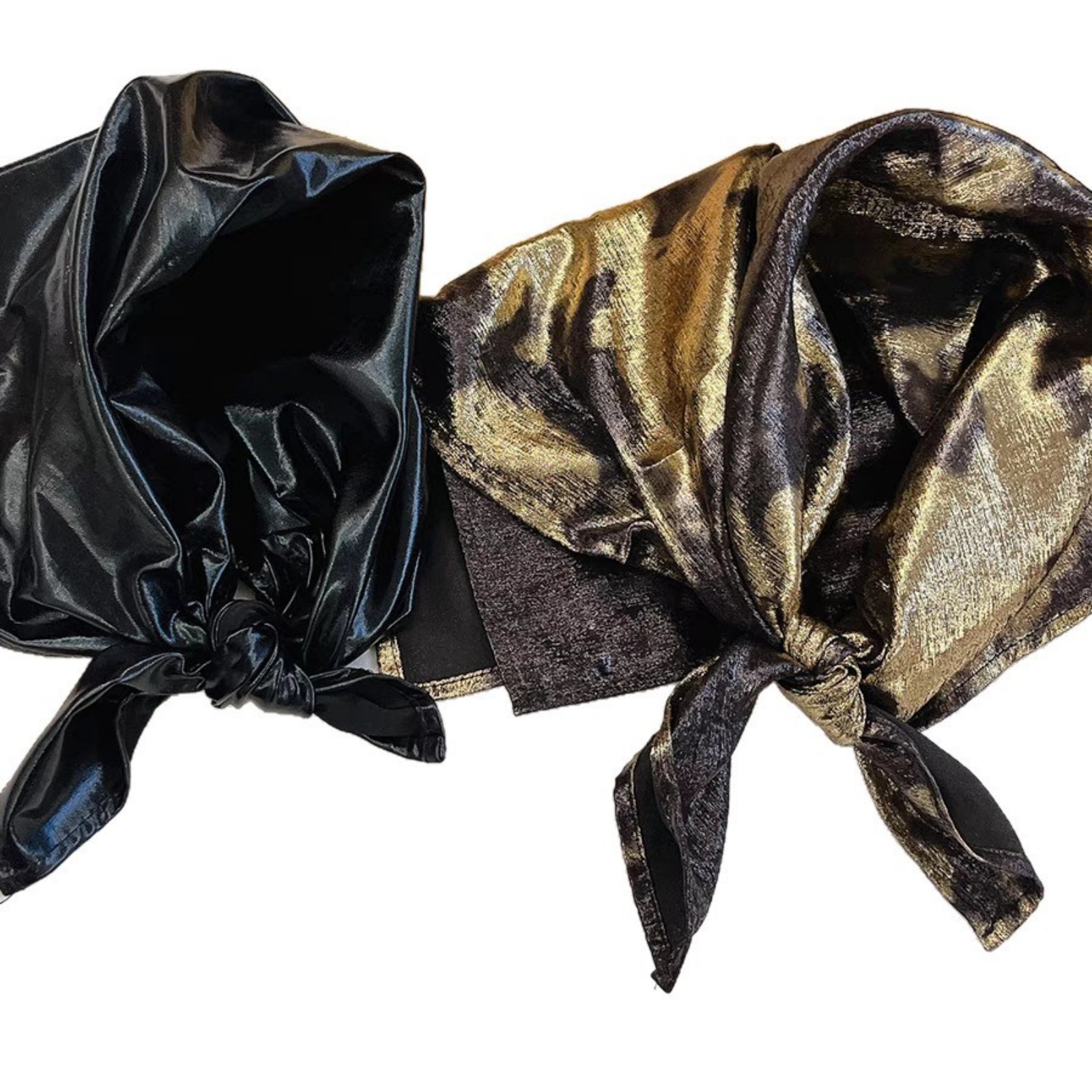 Foulard métallique doré et noir, couvre-chef Turban à nouer au dos, accessoire de cheveux élégant pour femmes, parfait pour les looks à la mode, 1 pièce