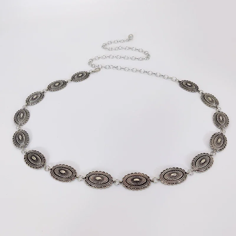Accessoires de chaîne de taille de style ethnique, ceinture polyvalente bohème, robe haut de gamme avec ceinture en métal rétro pour femmes
