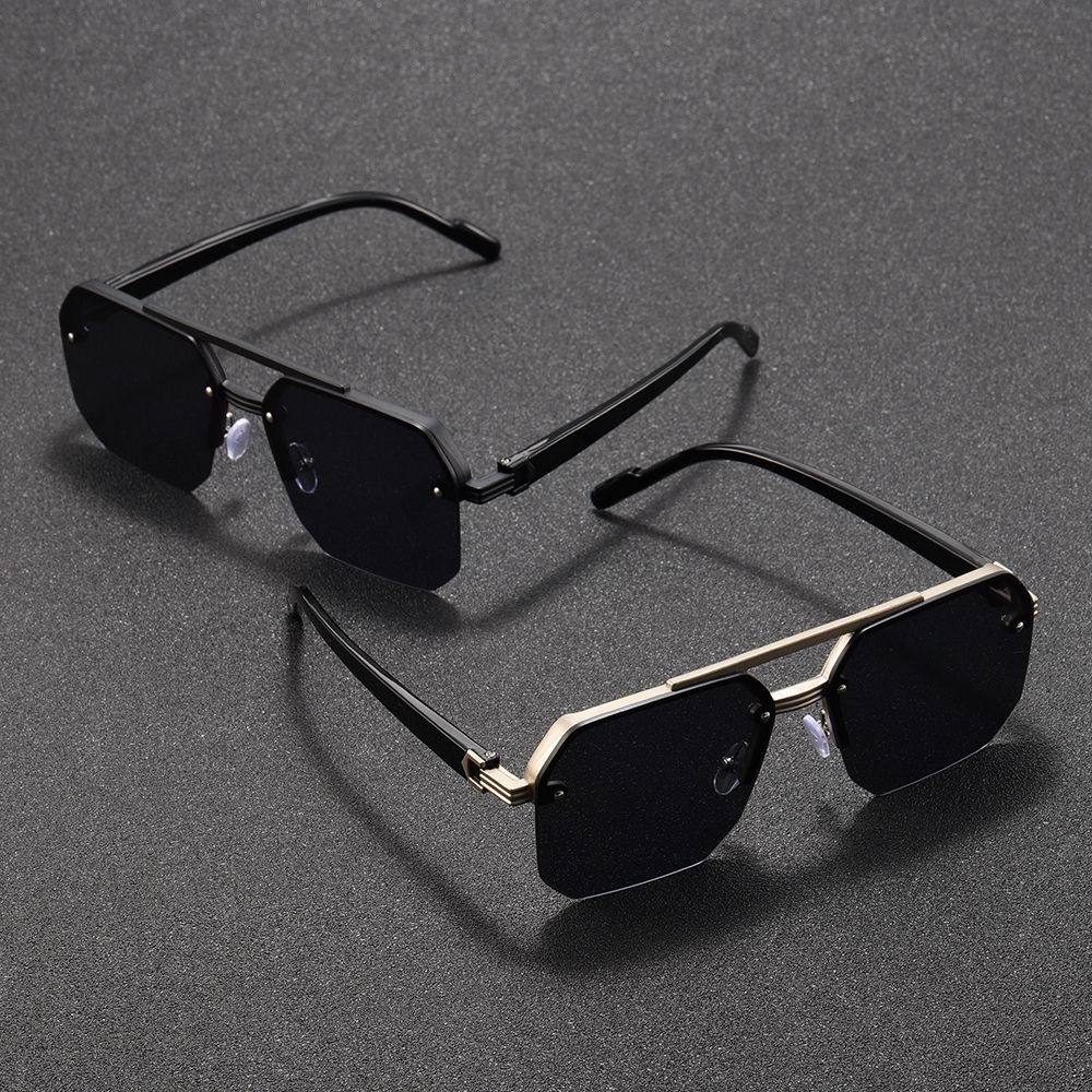 Lunettes de soleil métalliques pour hommes, monture carrée demi-cerclée, décontractées, tendance, style rétro, pour sports de plein air