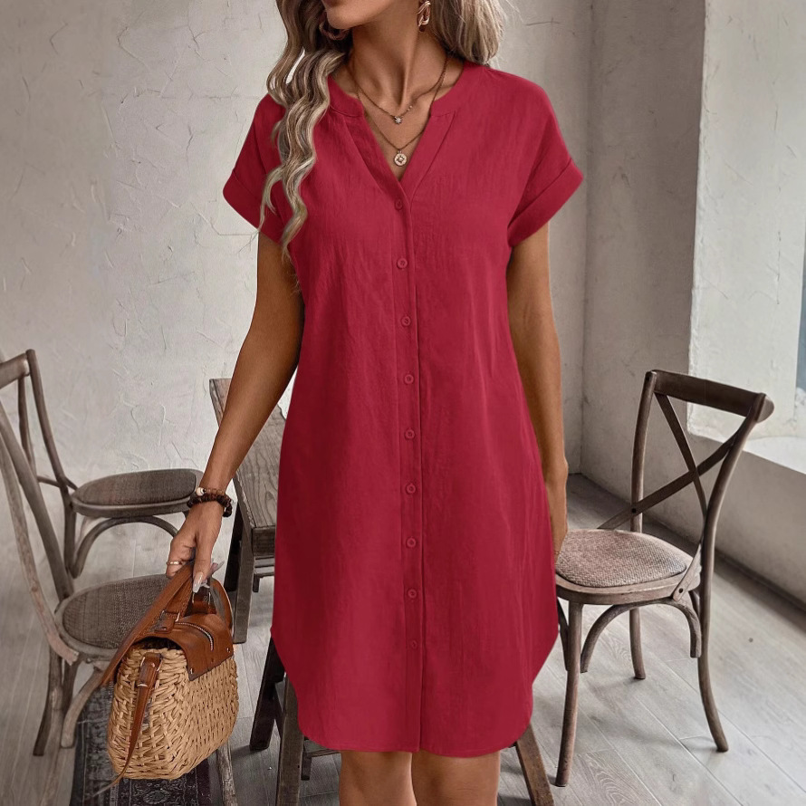 Femmes blouse décontractée robe Simple col en V bouton robe en lin poches ample grande taille chemise robe grande taille robes pour femmes