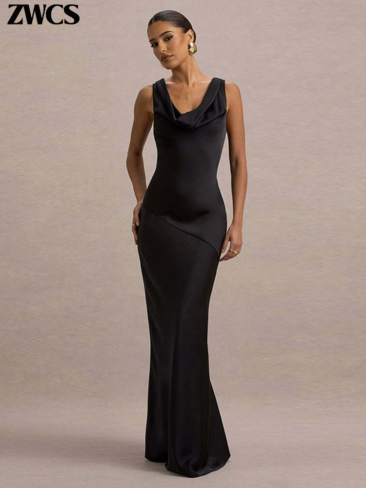 Robe de soirée élégante en satin à col bénitier, sexy, dos nu, sans manches, longue, pour femme, nouvelle collection 2026, couleur unie, Vestidos