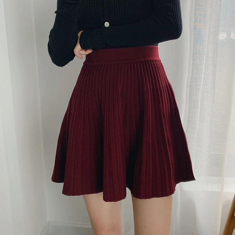 Jupe mi-longue tricotée solide pour femmes, nouvelle collection coréenne assortie avec tout, taille haute, mode, jupe trapèze, vêtements Vintage élégants, printemps automne