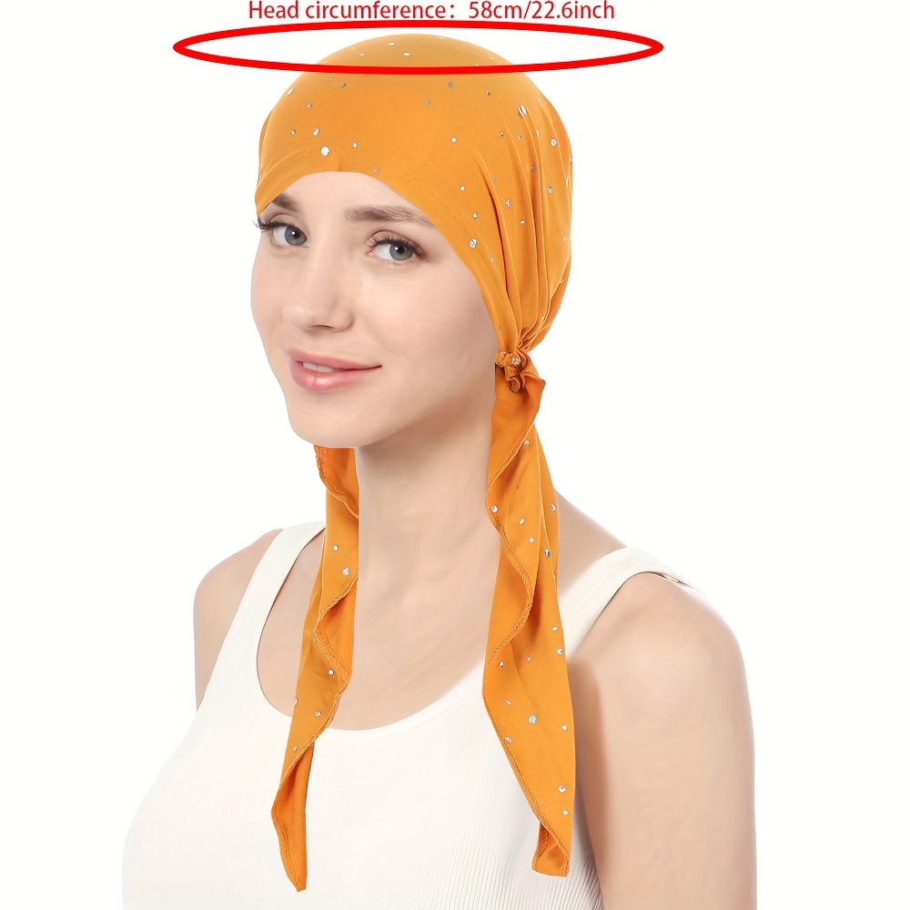 Strass décor Turban chapeau couleur unie élastique bandeau décontracté crâne casquette bonnets chimio casquette pour les femmes