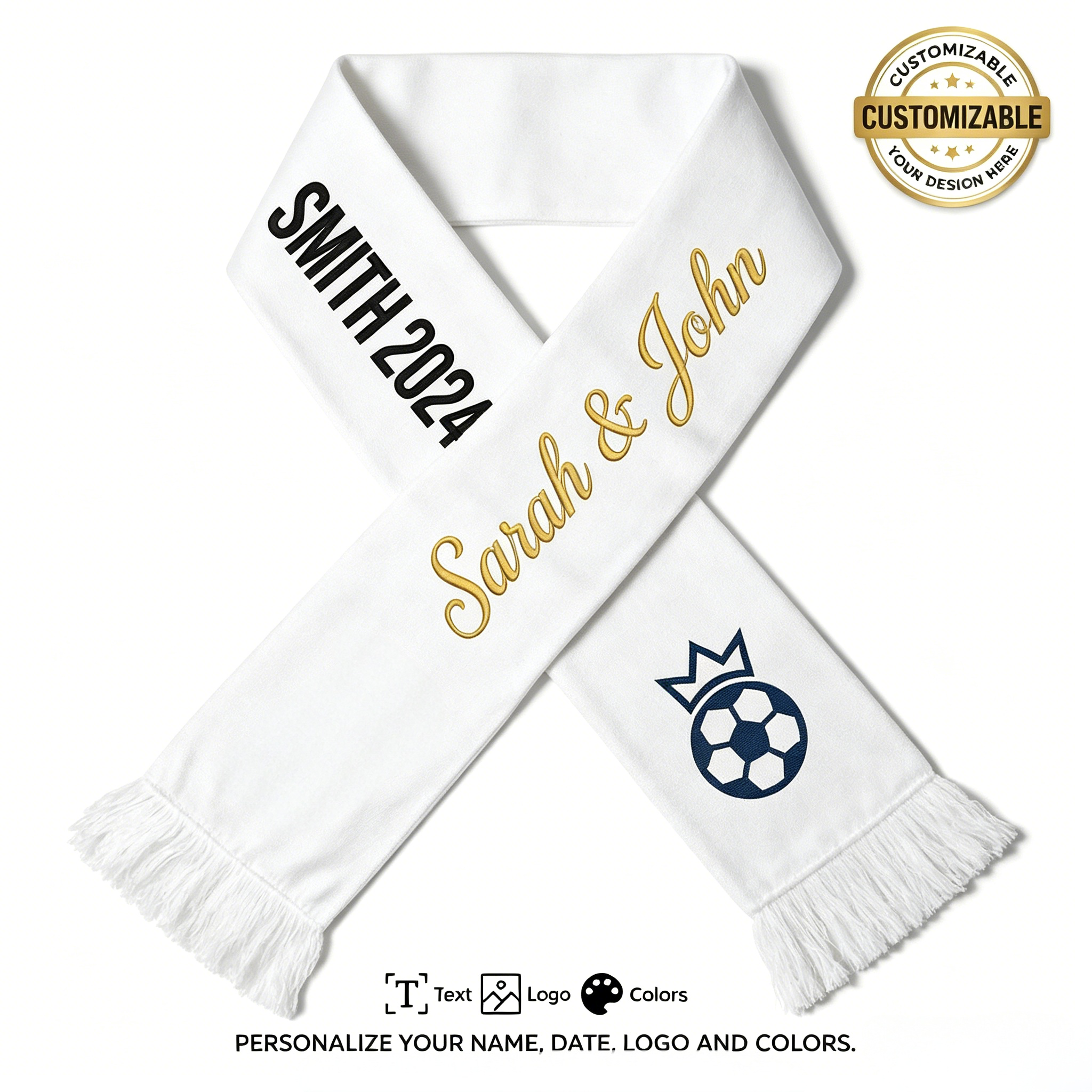 Écharpe de club de football personnalisée, écharpe d'équipe de football personnalisée avec votre logo et votre nom, tricotée double face, jacquard imprimé, écharpe de supporter sportif