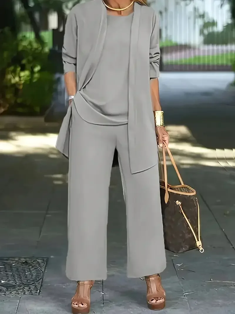 Ensemble trois pièces pour femmes, grande taille 1XL-5XL, mode, manches longues, Cardigan décontracté, débardeur et pantalons longs