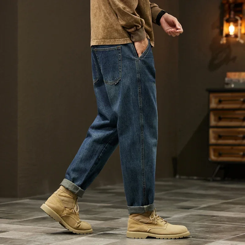 Jean ample en denim 95 % coton pour homme – Pantalon sarouel décontracté et tendance pour le travail et les loisirs – Vêtements de marque pour homme