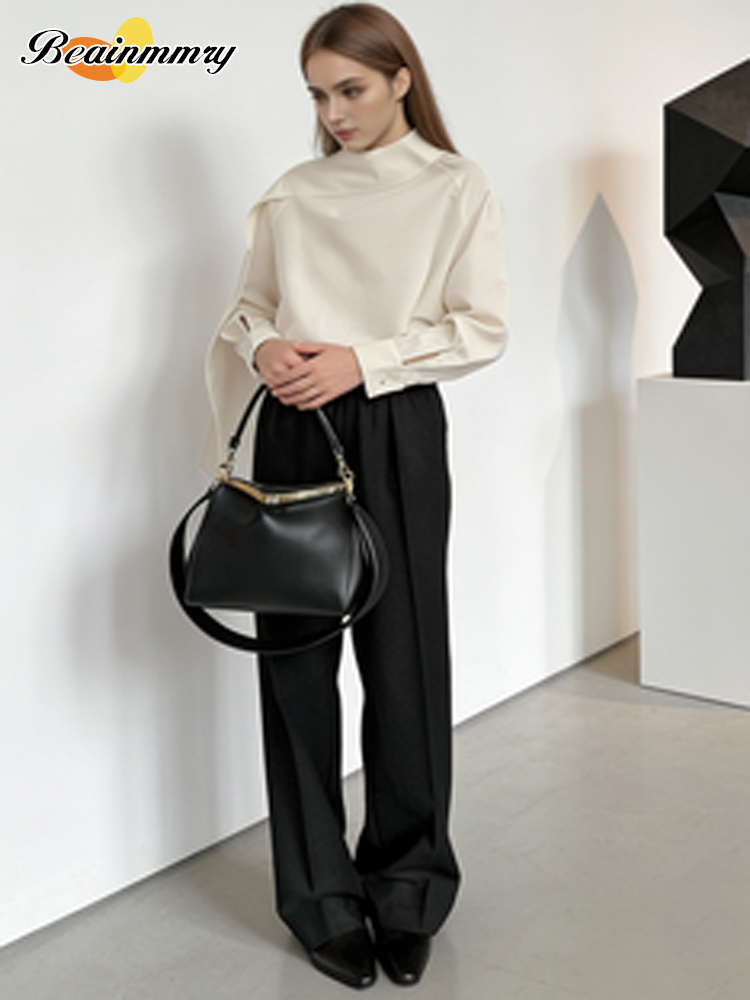 Chemise ample à col écharpe pour femme, élégante, à manches longues, avec ruban, épaule inclinée, chemisier tendance, nouveau printemps, chemises de bureau pour le trajet quotidien, 2026