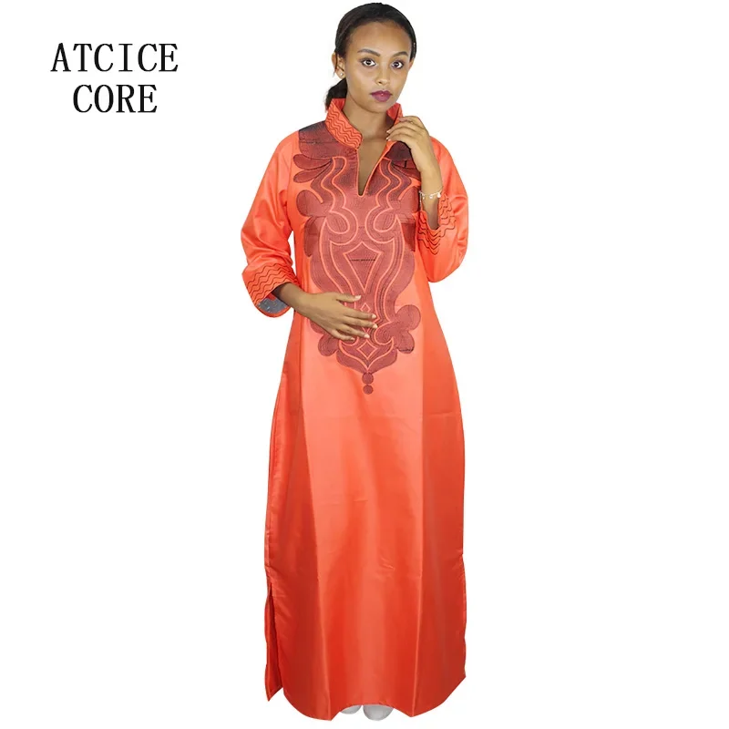 Robe africaine longue brodée bazin, tissu souple, sans écharpe