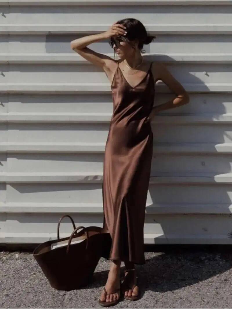 Nouvelle Robe Midi Élégante en Soie Satinée pour Femme Printemps 2026, Sexy, Dos Nu, Col en V, pour Soirée, Modèle K0SY