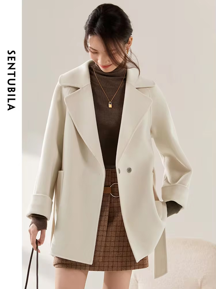 SENTUBILA Manteaux d'hiver en laine pour femmes, élégants, à col rabattu, double face, à points ouverts, manteau de travail pour femme W54OA3299X