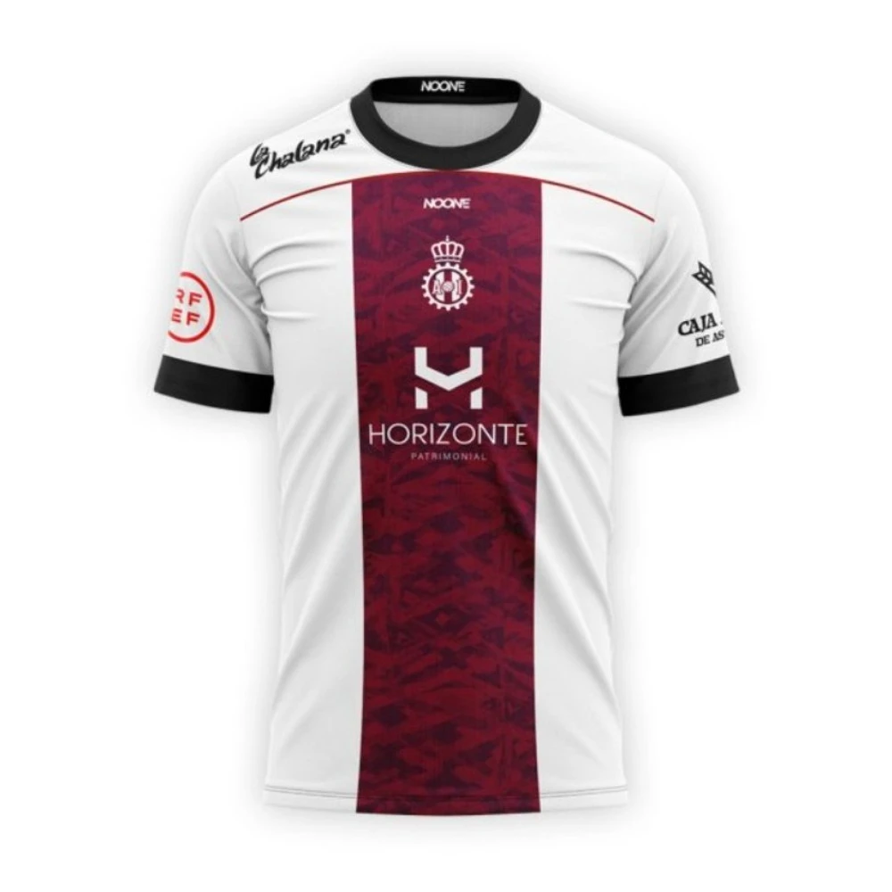 Maillot de football - Blanc et bleu avec des bordures marron, logos de sponsors « HORIZONTE » pour TRIOCAR, vêtements de football de haute qualité pour les fans
