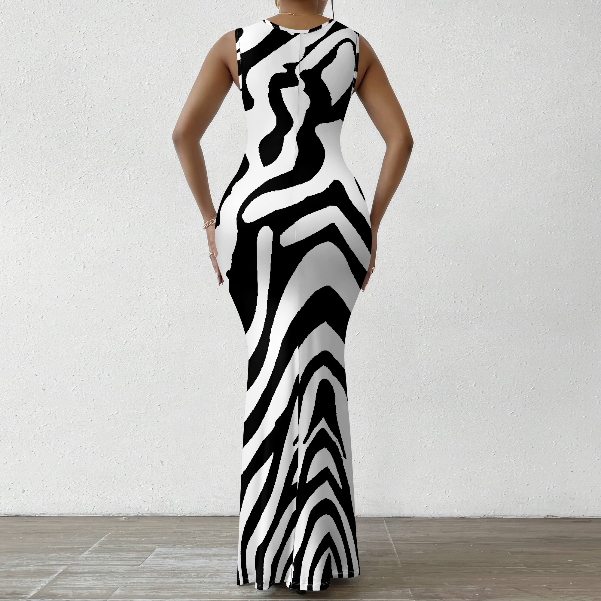 Robe Maxi à épaules dénudées pour femmes, tenue décontractée et Sexy, colorée, géométrique, tenue de soirée artistique, col pivotant