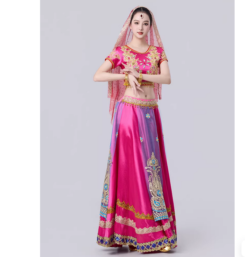 Costume de danse indienne rétro exotique, ensemble jupe longue