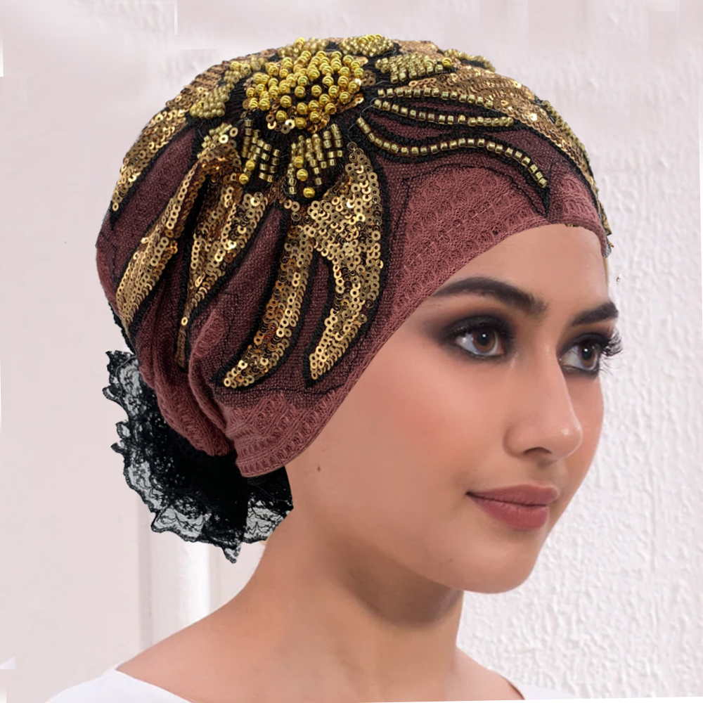 Luxe diamants fleur dentelle Turban chapeau respirant femmes foulard chapeaux Bonnet femme bandeau dame Beanie cheveux couverture Cap