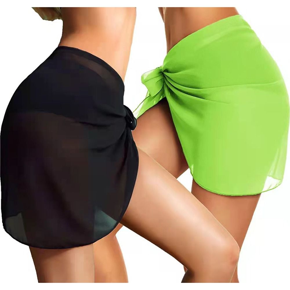 Doux court Sarongs en mousseline de soie maillot de bain cache écharpe couverture jupe courte enveloppement pure été plage Bikini femmes