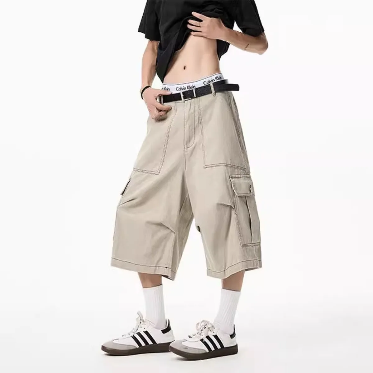Shorts cargo kaki tendance coréenne pour hommes, shorts de travail à poches, shorts décontractés d'été pour hommes, shorts droits, Ropa Hombre