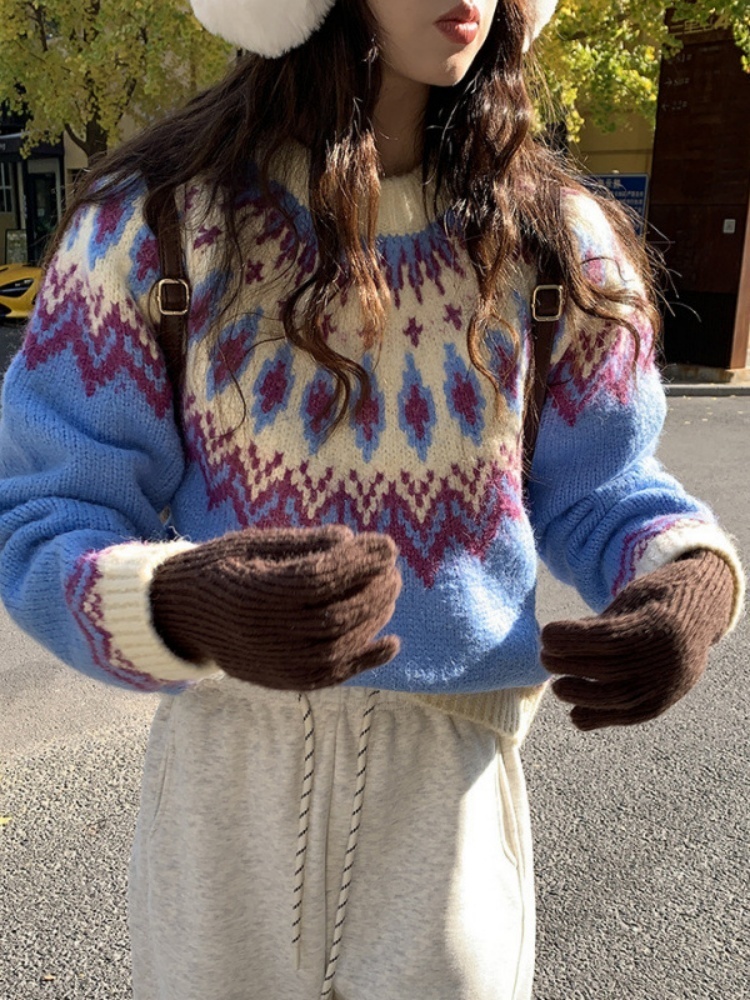 Femmes tricot pull 2025 nouveau rose pull femmes Fair Isle Jacquard Preppy Style automne hiver tricot pull