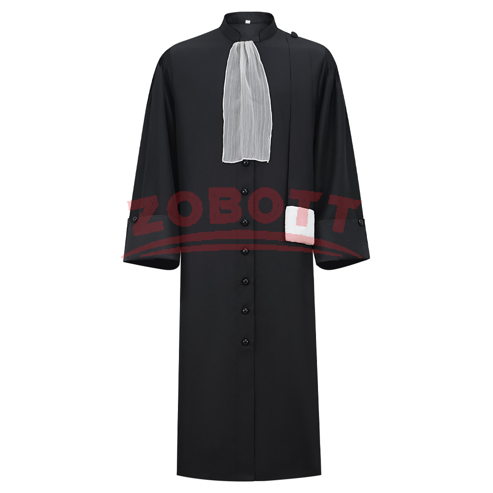 Costume de robe de magistrat médiévale avec col jabot plissé, robe de prêtre vintage, robe de chœur, tenue de cosplay d'Halloween en stock
