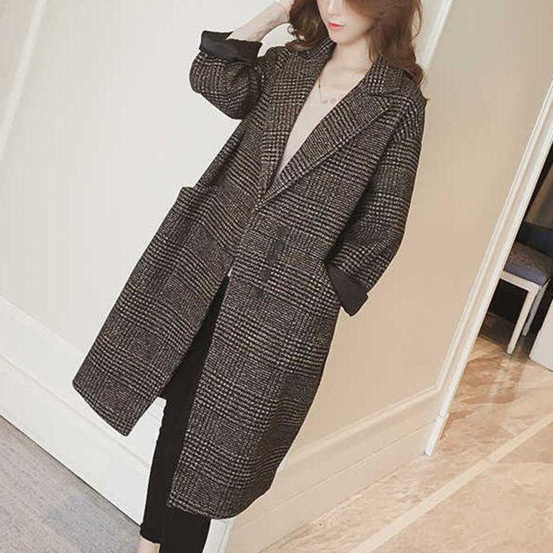 Manteau à grille mille oiseaux pour femmes, veste en Y en laine mélangée, vêtements d'extérieur au-dessus du genou, mode coréenne, automne et hiver