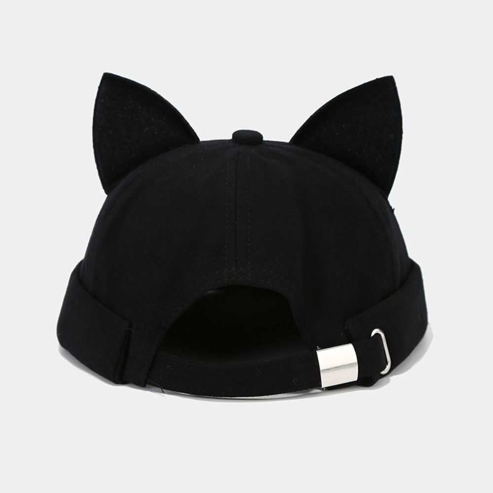 Casquette Docker Melon Hip Hop à Oreilles de Chat Imprimé Léopard, sans Visière, Couleur Unie, Bord Roulé, Réglable, pour l'Extérieur