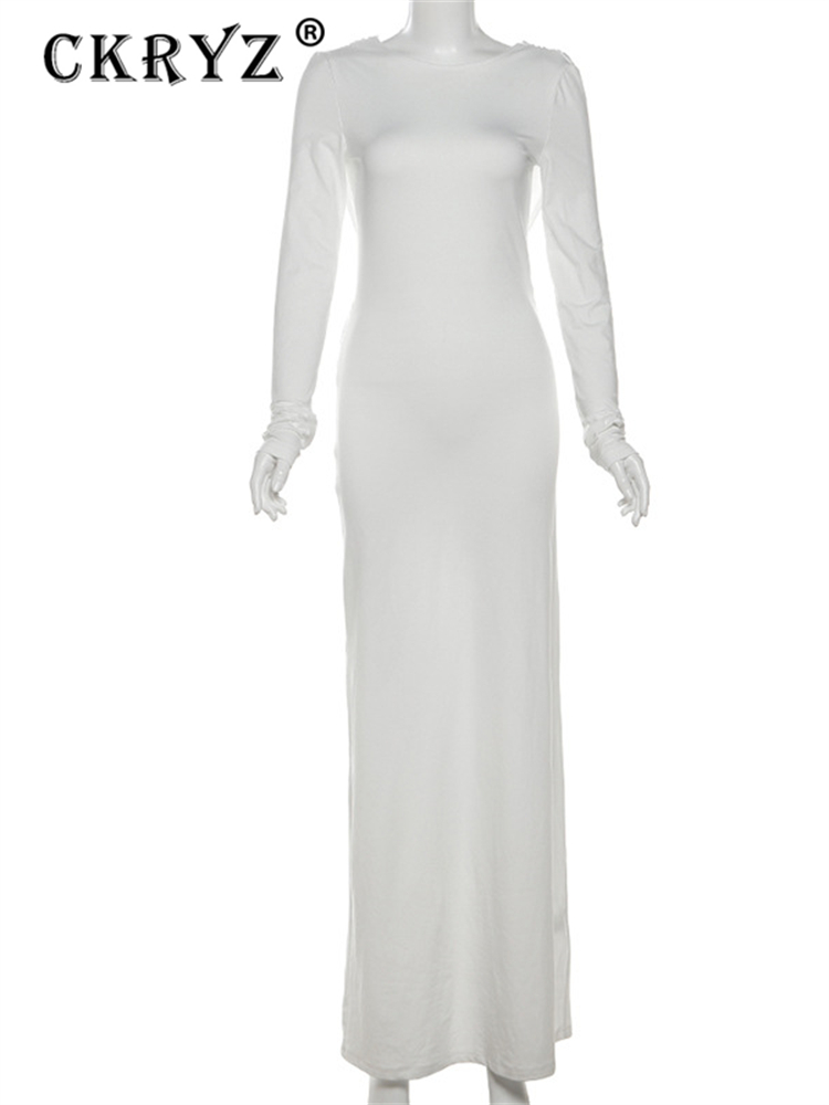 Robe longue élégante pour femme, nouvelle mode, pour soirée, anniversaire, manches longues, dos nu, coupe ajustée, style club et streetwear