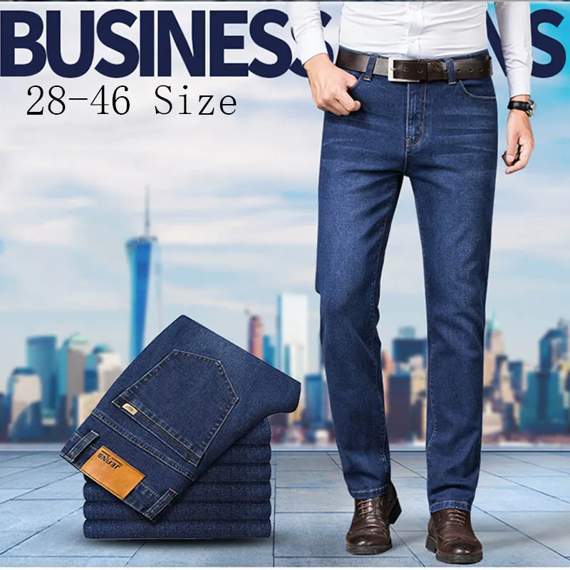 Grande taille 40 42 44 46 2025 nouveau pantalon extensible décontracté d'affaires pantalon en Denim bleu classique homme jean droit ample