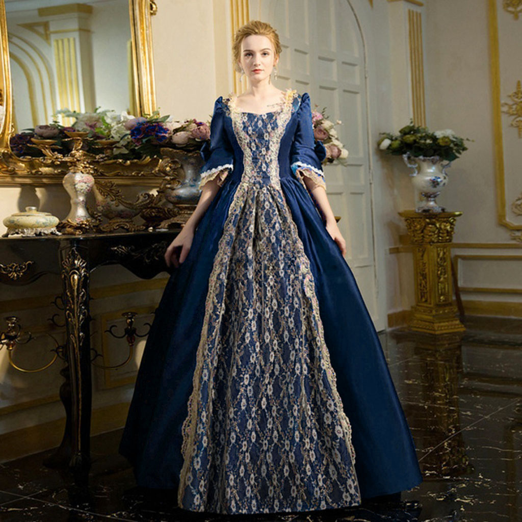 Robe médiévale taille haute demi-manches pour femmes, robe en patchwork de dentelle, robe de princesse, costume de reine Renaissance, partie du siècle