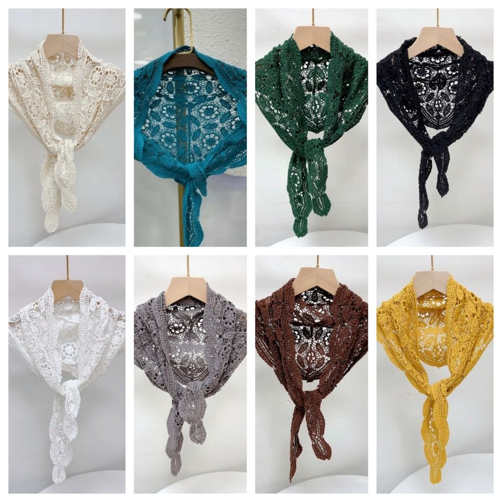 Faux col en tricot, écharpe triangulaire blanche, style ethnique, écharpes à fleurs au crochet, décoration de vêtements, style coréen